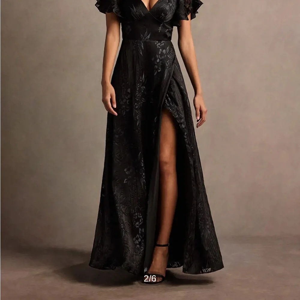 Azazie Vicky Black Burnout Slate Maxi Dress - Picture 1 of 10